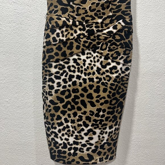 cache Bodycon Animal Print dress Size 4 Stretch Peplum Pleated Hip NEW - Picture 4 of 11